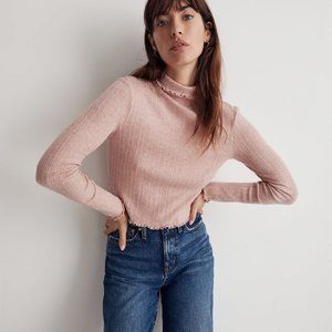 Madewell Pink Ribbed Turtlneck w/ Lettuce Hem